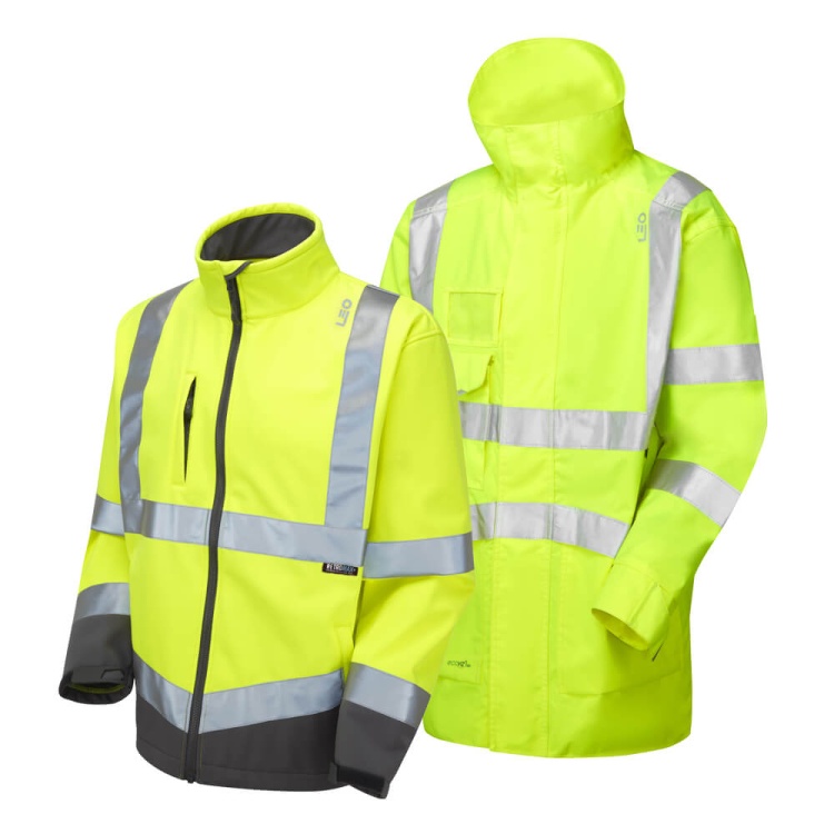 Leo Workwear 3-in-1 Clovelly Anorak with Buckland Softshell Yellow